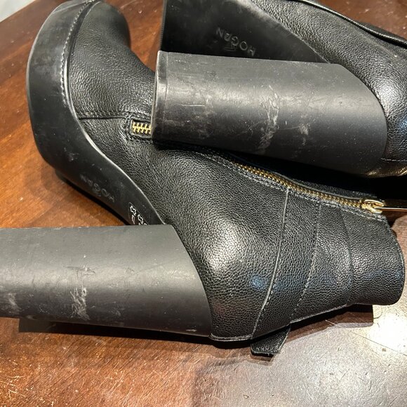 Authentic Womens Hogan Black Leather Platform Block Heel Zip Booties 40 US/10 - Picture 15 of 16